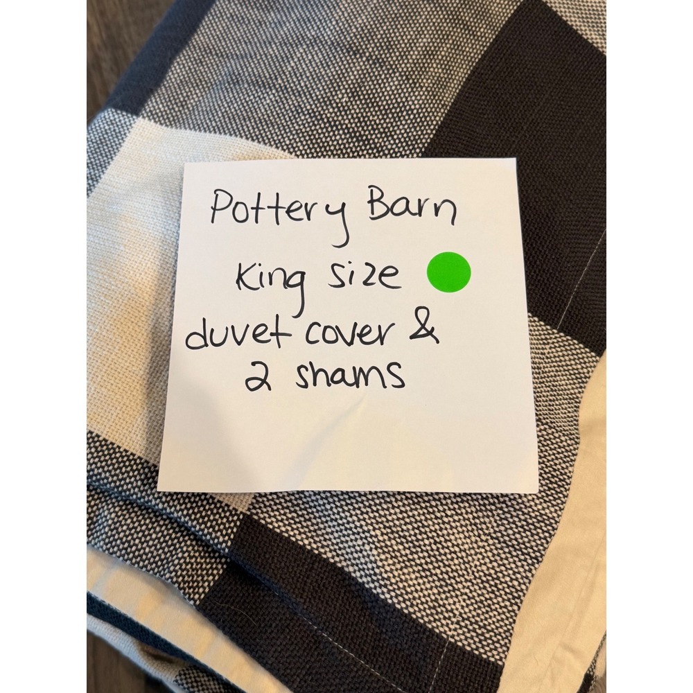 Pottery Barn Bryce Buffalo Check King Duvet Cover 2 Shams Charcoal Grey Set EUC